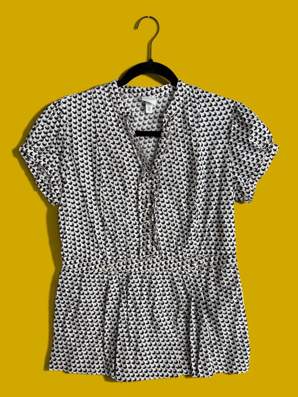 VTG Y2K Merona Sz M Cotton Blouse Ruffle Neckline COWBOY CHICKENS Novelty Print